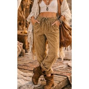 Evaless sz XL Womens Brown corduroy drawstring pants relaxed velvety casual cozy